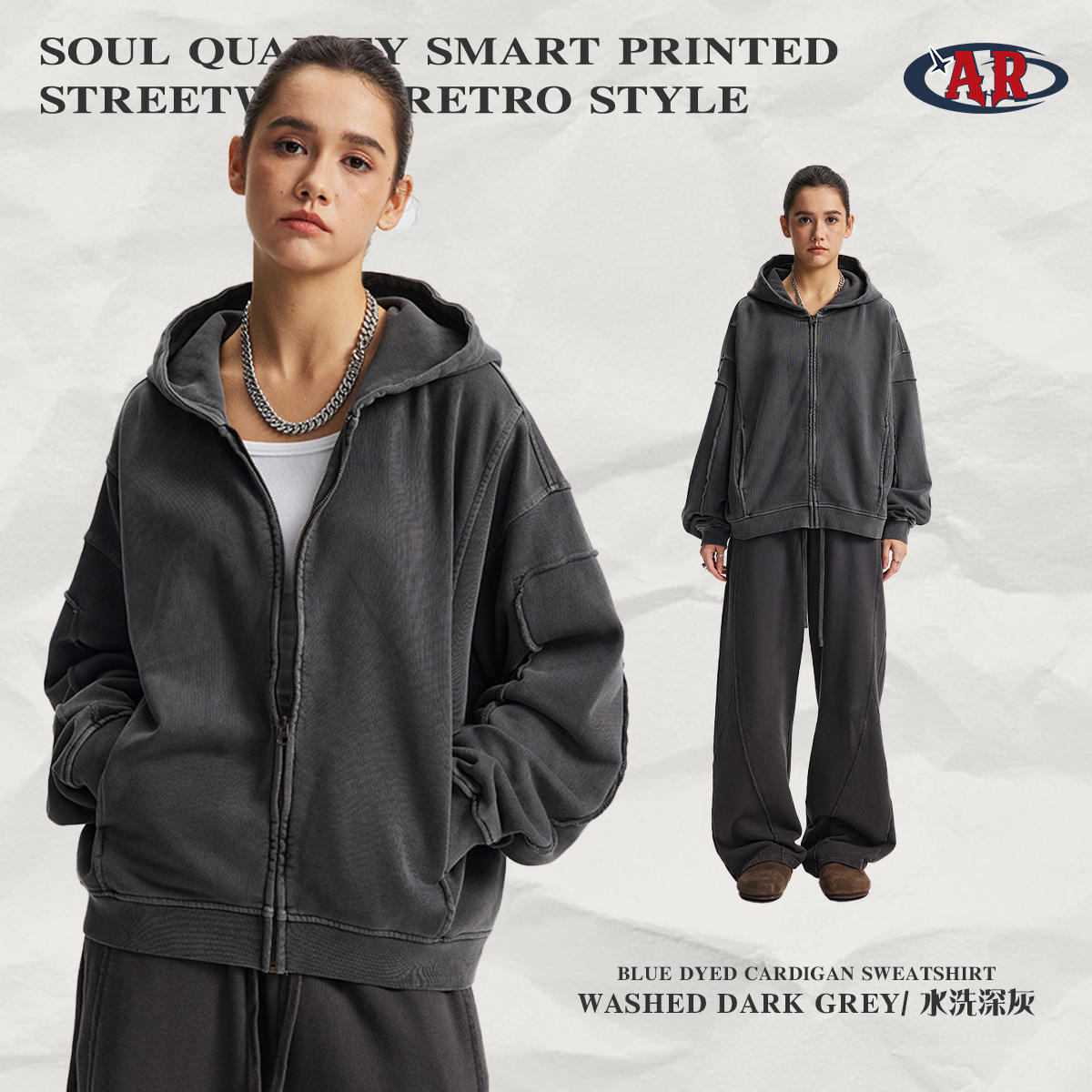 F59เสื้อสเวตเตอร์-ล้างสีเทาเข้ม