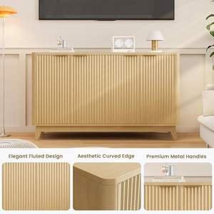 Credenza Buffet in Rovere Naturale Cannettato a 4 Ante Mobile Contenitore Consolle da Ingresso Tavolo <span class=keywords><strong>d</strong></span>'Accento per <span class=keywords><strong>Bar</strong></span> - Product Image 5
