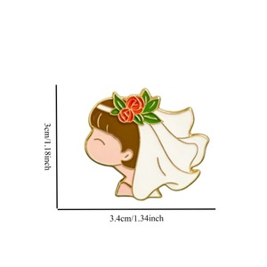Broche Émaillée Mariée Mignonne en Alliage de Zinc, Épingle de Revers Fille à Voile Blanc et Rose, Bijou Cadeau Nuptial pour Décoration de Fête de Mariage - Product Image 5