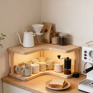 Étagère de rangement d'angle pour bureau, organisateur en bois à 3 niveaux pour tasses, ustensiles de cuisine, bureau, type sur pied, forme rectangulaire - Product Image 1