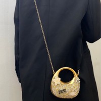 Tas Malam Akrilik Kristal Hancur Mini yang Indah, Dompet Genggam Lipstik Portabel, Tas Tangan Selempang Bahu untuk Pesta Formal