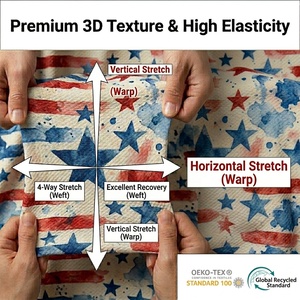 Tela Personalizada con Estampado Digital, 95% Poliéster, 5% Elastano, Diseño de Estrellas y Rayas <span class=keywords><strong>en</strong></span> 3D para Lazos de Bebé, Ideal para el Día de la Independencia - Product Image 2
