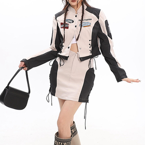 Conjunto de Falda Corta y Chaqueta de Motociclista para Mujer, Estilo Sexy y a la Moda - Product Image 1