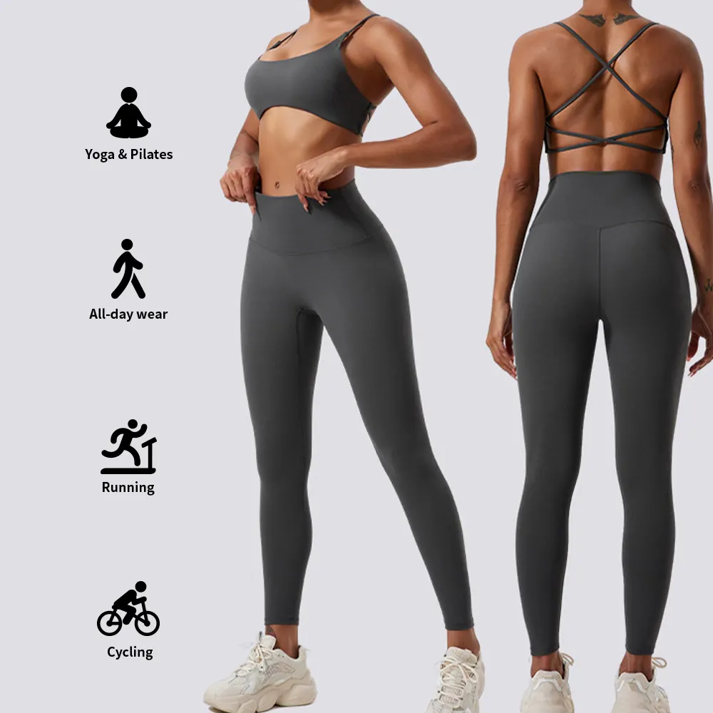 Eco friendly Custom Athletic Wear Yoga Set Sports Active Wear Women Bra Vest Top High Waist Leggings Gym Fitness Sets
