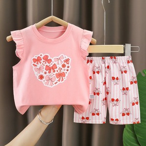 Set <span class=keywords><strong>di</strong></span> Abbigliamento per Bambine all'Ingrosso ODM, 2 Pezzi Estivi Senza Maniche, Top in Cotone e Pantaloncini in Tessuto Morbido con Stampa Animali Cartoon - Product Image 4