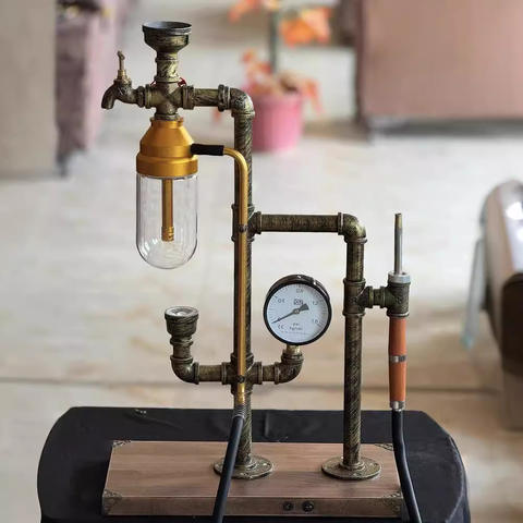 Industrial pipe structure with pressure gauge + Bronze and Wood
