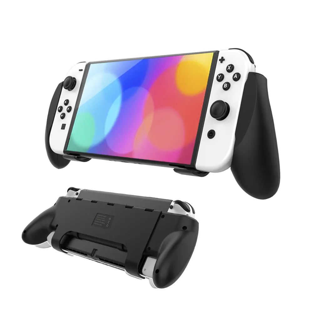 Non-slip Stretchable Handle Case For Nintendo Switch OLED Hand Grip Stand Holder With Bracket And 3 Card Storage Slot