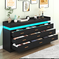 Commode moderne européenne à 9 tiroirs avec bandes lumineuses LED et Bluetooth pour le rangement du salon et de la chambre