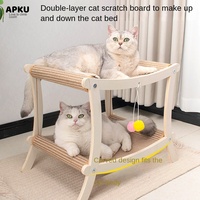 Lit pour chat en bois massif multicouche à double niveau avec cadre en rotin tressé et jouet suspendu en forme de boule – Meubles pour chats en gros et sur mesure