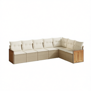 Conjunto de Sofás Modulares de Ratán Sintético PE Beige para Jardín, Muebles de Exterior con Diseño Contemporáneo y Cómodos Cojines de Espuma de Alta Densidad - Product Image 1