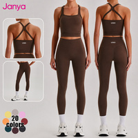 Pakaian Olahraga Janya Breathable Activewear dengan Logo Kustom, Set Pakaian Fitness Gym Pinggang Tinggi, Set Yoga 2 Potong Penyerap Keringat