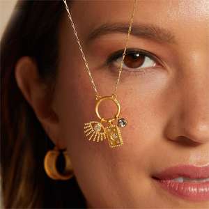 Elegante oro placcato 18K in acciaio inox Sun Devil Eye luna 12 pietre natale ciondolo collana - Product Image 2