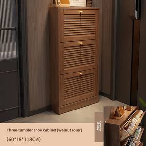 خزانة أحذية خشبية بتصميم شمالي للشتاء، رفيعة للغاية وموفرة للمساحة، بعرض 18 سم للمداخل الضيقة، تخزين بـ 3 رفوف للمساحات الصغيرة - Product Image 1