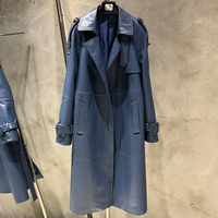 Vestes longues en cuir de haute qualité, manteau en cuir d'agneau véritable, trench-coat long pour femmes