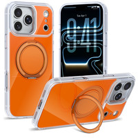 Funda Magnética Brillante para iPhone 17 16 15 14 13 Pro Max con Borde Transparente y Anillo Giratorio 360°
