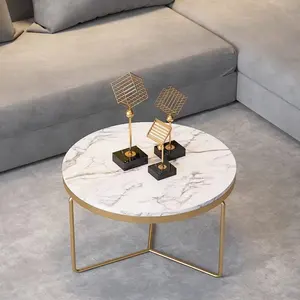 2023 Manufacturers direct sales with a round golden coffee table set marble side table living room white texture metal table cor