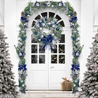 Guirlande de Noël artificielle de haute qualité avec boules lumineuses bleues argentées, décoration écologique pour cheminée, fenêtre, porte
