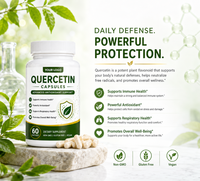 Capsules végétales de Quercétine 500mg en vrac, marque privée ODM OEM, flavonoïde naturel, antioxydant, complément pour la santé respiratoire