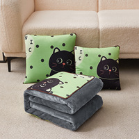 Coussin-plaid portable 2-en-1 avec imprimé chat mignon, couverture de sieste, coussin de voyage, confortable et chaud, multi-usage, quatre saisons, pour avion, maison, cadeau