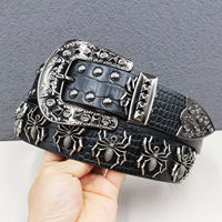 Ceinture pour Homme Personnalisée avec Clous, Décor Métallique Araignée, Boucle Gravée Style Western, Sangle Gaufrée Croco, Accessoire de Taille Punk Rock