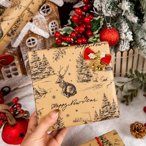 MAYPLUSS Kraft Christmas <b>Wrapping</b> <b>Paper</b> Roll 17 Inch X 33 Feet Vintage Reindeer Tree Bird Print Brown Holiday Gift Wrap - Product Image 4