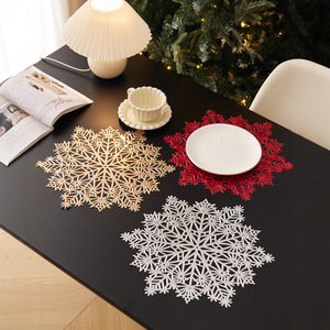 Christmas Snowflake Placemats Round PVC <b>Waterproof</b> Table <b>Mats</b> For Party Family Gathering Decorative <b>Mats</b> Rose Gold Gold Silver - Product Image 1