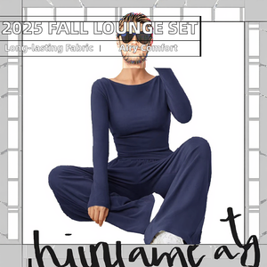 2025 nuevo otoño logotipo personalizado mujer tejido de dos piezas conjunto de Yoga Casual para pantalones de pierna ancha sólido manga larga flaco - Product Image 2