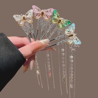 Épingle à cheveux en forme de U de style chinois avec pampille papillon, accessoire capillaire exquis pour femmes, pour usage quotidien et de fête