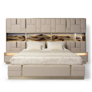 طقم سرير غرفة نوم إيطالي بحجم كينج من الجلد سرير مزدوج مع لوح أمامي بتصميم تخزين - Product Image 4