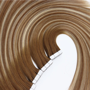 Venta al por mayor Brown Tape Pony Tail Hair Extensions Super Double Drawn Color claro Remy Tape In Hair - Product Image 1