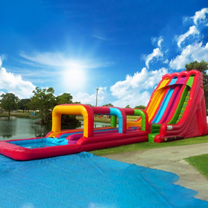 Uzun su kaydırağı Combo şişme Bouncy Moonwalk büyük havuz su kaydırağı ile şişme şato üç şeritli su kaydırağı - Product Image 1