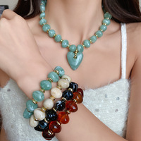 Collier Pendentif Cœur Bohème en Plastique Perlé avec Chaîne en Bambou, Style Vacances, Simple et Tendance, Haut de Gamme pour Femme