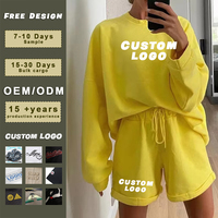 Impression de logo personnalisé, sweats à capuche décontractés surdimensionnés pour femmes, sweat-shirts et pulls en tissu polaire, shorts en coton, ensemble jogging respirant