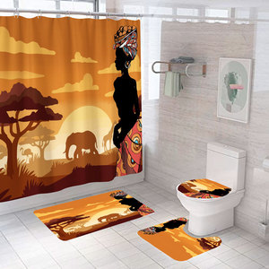 Juego de Cortinas de Ducha con Temática Étnica Africana, de Poliéster, Impermeables, Resistentes al Moho, Lavables a Máquina, para Baño, Venta al Por Mayor - Product Image 2