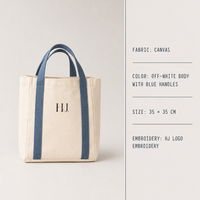 Sac fourre-tout en toile beige à grande capacité avec poignée renforcée, lettres brodées contrastées, couleur, taille, support en tissu