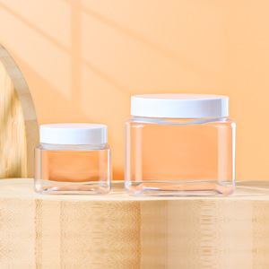 150ml 500ml thực phẩm lưu trữ mỹ phẩm chăm sóc da cơ thể chà Huyết Thanh kem vuông Pet nhựa trong suốt Jar với nắp màu trắng - Product Image 1
