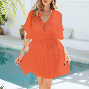 Nuevo Vestido de <span class=keywords><strong>Playa</strong></span> Hueco Transfronterizo sin Mangas de Gasa con Patrón Liso 100% Poliéster, Blusa de Cubierta Exterior para Bikini - Product Image 2