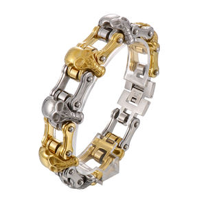 KALEN – Bracelet de motard Punk en acier inoxydable pour homme, 215mm, or/argent/crâne noir - Product Image 4