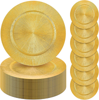 Assiettes de présentation rondes élégantes en plastique noir, or et argent de 13 pouces pour événements, mariages et décorations de table