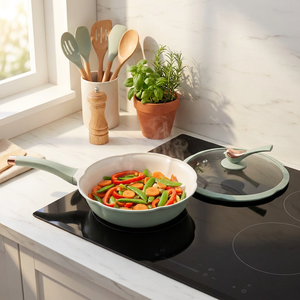 <span class=keywords><strong>Wok</strong></span> Coreano Mitcmolard para Cocina, con Revestimiento Antiadherente de PTFE, <span class=keywords><strong>Wok</strong></span> de Aluminio Fundido a Presión con Tapa de Vidrio Templado - Product Image 1