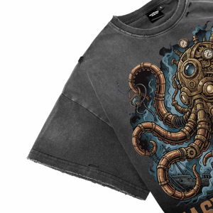T-shirts Homme Respirants Vintage Délavés à l'Acide Effet Vieilli ODM OEM Personnalisés Impression DTG Robot Steampunk Décontractés Manches Courtes Col Rond - Product Image 3