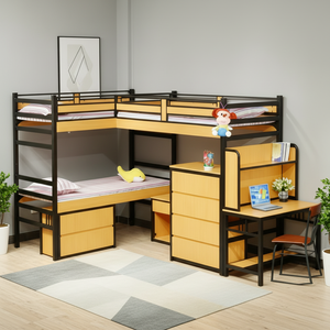 <span class=keywords><strong>Lit</strong></span> superposé personnalisé pour dortoir scolaire, mobilier de conception moderne pour auberge et appartement, <span class=keywords><strong>lit</strong></span> de chambre d'enfant avec bureau et chaise pour trois enfants - Product Image 3