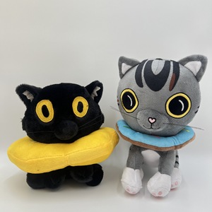 Jouets en peluche Donut Cat, chaton noir et gris, animaux en peluche doux pour enfants, décoration de chambre à coucher, cadeau - Product Image 1