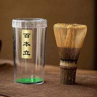 Ensemble de thé matcha japonais de qualité cérémonielle avec fouet et cuillère en bambou, logo personnalisé, fouet foncé et cuillère à thé, vente en gros
