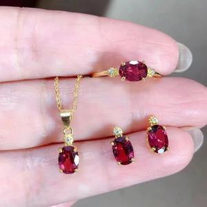 Ensemble de bijoux en argent sterling 925 et grenat naturel plaqué or de style arabe pour les cadeaux des femmes Célébrations d'anniversaire de fiançailles - Product Image 2