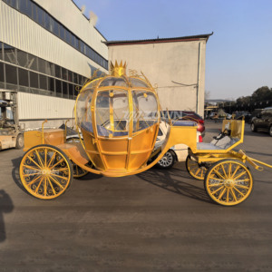 Chariot à citrouille classique de style princesse, tiré par des chevaux, avec décorations sculptées pour la décoration paysagère de jardin - Product Image 5