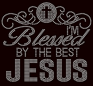 Magliette Religiose Cristiane Personalizzate con Strass, Design 'I Am Blessed' con Applicazione in Strass, Tessuto Elasticizzato - Product Image 3