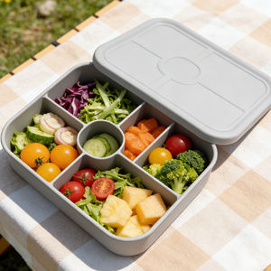 Boîte à lunch en silicone à 5 compartiments, anti-fuite, qualité alimentaire sans BPA, compatible micro-ondes, congélateur et four, vente en gros - Product Image 4