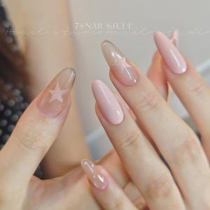 Puntas portátiles Rosa Transparente Fino Brillo Estrella Oval Dulce Fresco Estilo suave Diario Versátil Pre-hecho Nail Art Uñas postizas - Product Image 1