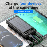 Cargador de Banco de energía solar de 20000mAh Cable impermeable incorporado Cargador móvil de luz LED con potencia de salida de 10W